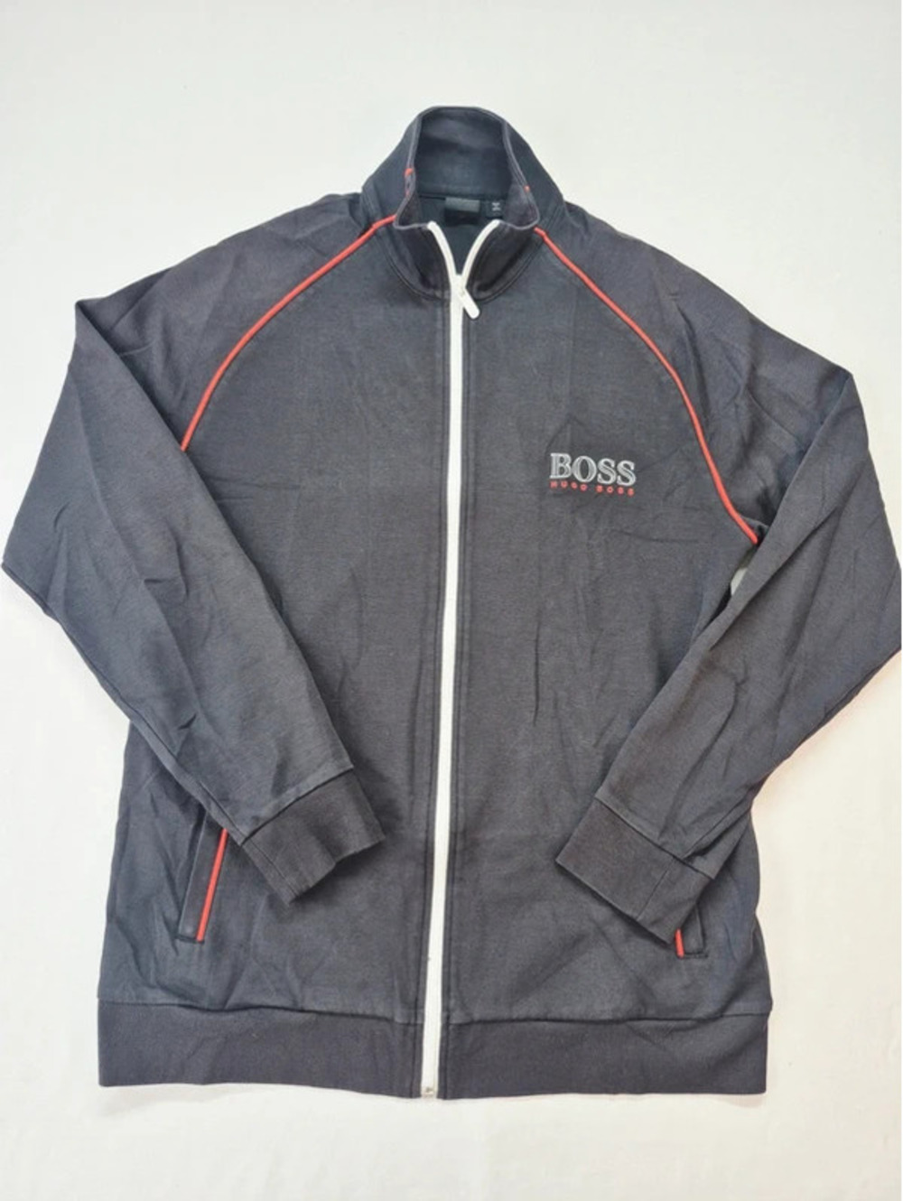 Boss By Hugo Boss Men's XXL Navy Blue Knit Zip Front Black Track Suit Jacket